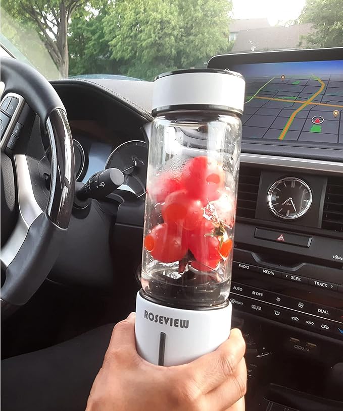 Portable Smoothie blender ROSEVIEW Glass bottle USB rechargeable mini Handheld Ice Shakes Cup 2 blend juicer Cordless Personal smoothies maker Fruit mixer