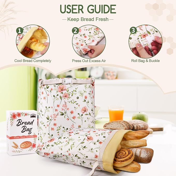 2 Pack Beeswax Bread Bags for Homemade Bread, Sourdough Storage XL 17"x13" | Reusable Bees Wax Bread Bag & Keeper, Natural Canvas with Premium Box for Home Baking, Freezer Storage & Outdoor Use