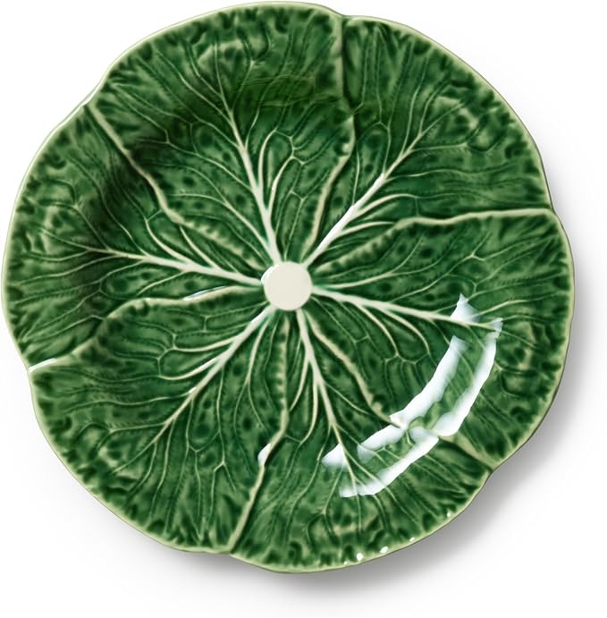 Le Jardin Green Cabbage Plates 3D SALAD/DESSERT PLATES, SET OF FOUR - 9" Sculpted Green Stoneware Leaf Plates – Seasonal Spring & Summer Tableware for Fresh, Nature-Inspired Dining