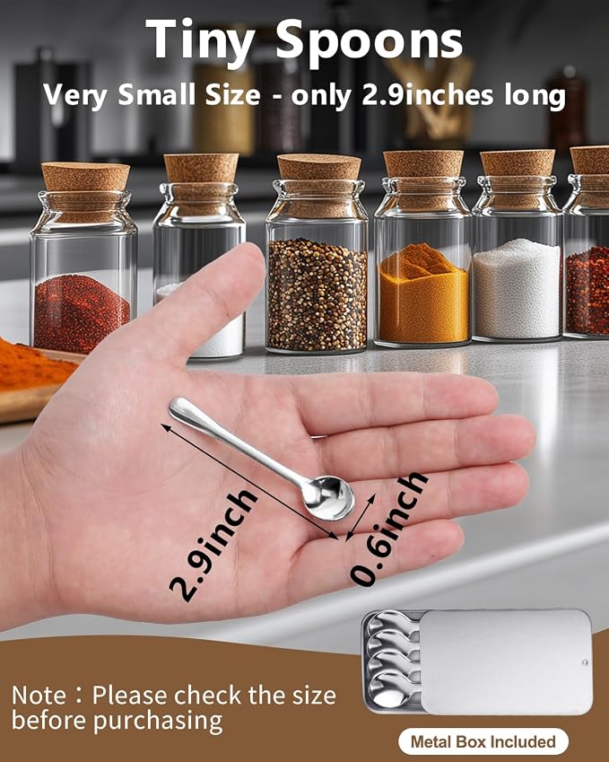 8PCS Tiny Spoons - Mini Stainless Steel Spoons 2.9 inch for Salt Jars Spice Jars, SUS 304 Food Grade Seasoning Spoon for Powder Spices, Pepper, Sugar, Coffee (8, 2.9Inch(7.3cm)-Silver)