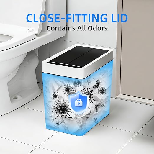 4.5 Gallon Slim Bathroom Touchless Trash Can, Automatic Smart Trash Can with Air-Press Bag Expander, Sensor Lid Waste Bin for Bedroom, Office & RV, White