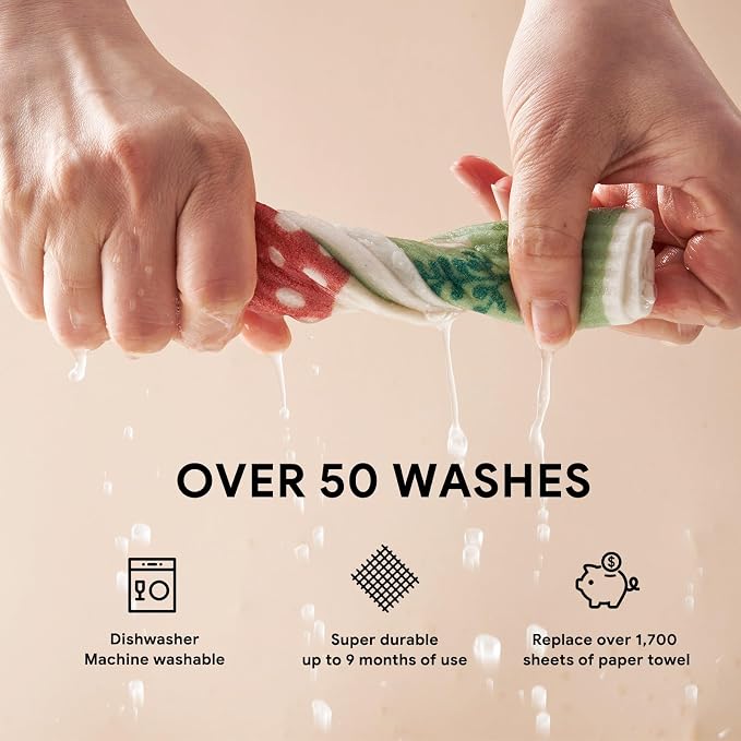 RECYCO Swedish Dishcloths for Kitchen | 6 Packs Forest Mushroom Washable Dish Rags | Cellulose Reusable Cleaning Paper Towels | Absorbent Counter Dish Cloth Sponge Kitchen Wipes, 8" L x 7" W