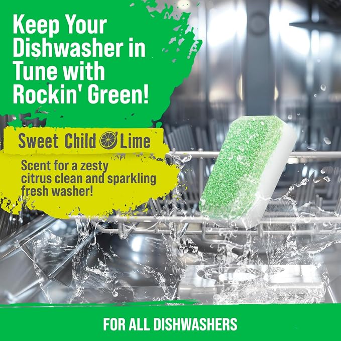 Rockin' Green Dishwasher Cleaner Citrus Lime Tablets 8 Pack | Deep Cleaning, Deodorizing, for Dishwashers Washing Machines Garbage Disposals, Removes Odor and Residue