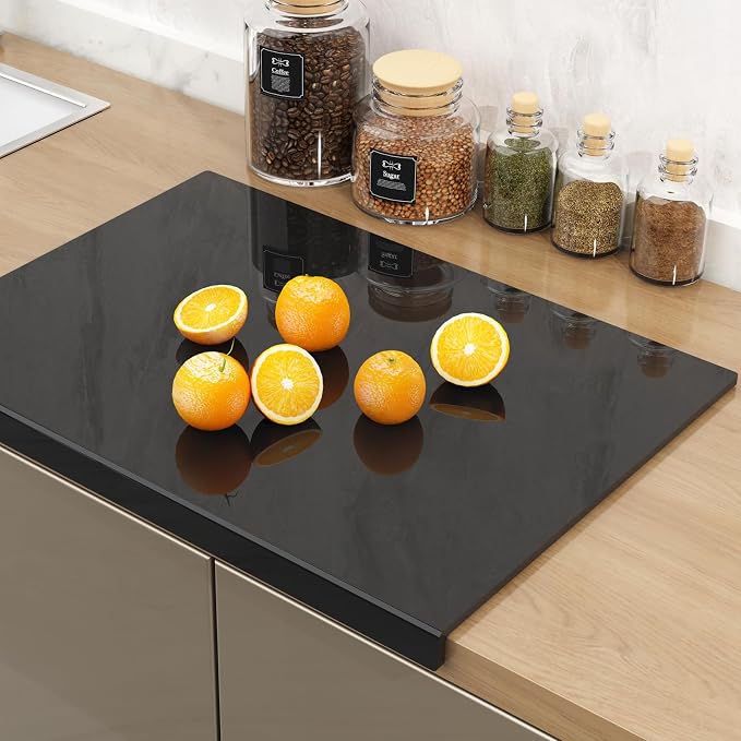 SWSKR 1 PCS Black Clear Acrylic Cutting Board with Counter Lip | BPA-free food-safe acrylic, 60% thicker, durable, easy to clean, protects countertops, home & pro kitchen(17.5''*13.5'')