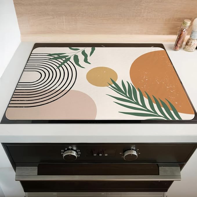Boho Glass Stove Top Cover for Electric Stoves,Morden Farmhouse Stove Top Cover for Kitchen Decor,Heat Resistant Cooktop Protector Mat,Non-Slip Washable Dish Drying Mat 28"x20"