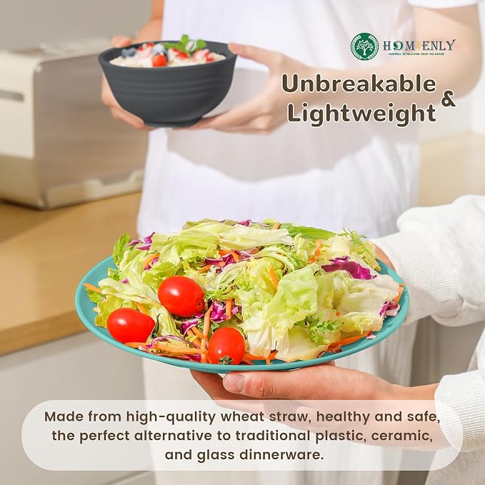 40 PCS Premium Wheat Straw Dinnerware Sets, Reusable Unbreakable Plates and Bowls Set, Cups Sets, Service for 8, Microwave and Dishwasher Safe Dishes Set for Party, Outdoor (Nightscape)