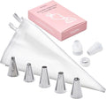 Prestee Reusable Piping Bags and Tips Set - 5 TPU 12-Inch Piping Bags with 5 Metal Icing Tips and 2 Couplers - Flexible and Durable Frosting Piping Kit for Cake Cupcake Cookie Decorating - Transparent