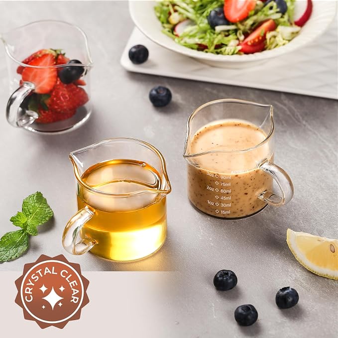 4 Oz Espresso Shot Cups Set of 2 Double Spout with Handle Measuring | Food-grade clear durable glass, Coffee bar accessories, Easy to clean, Smooth pouring, Ideal for desserts and salad dressing