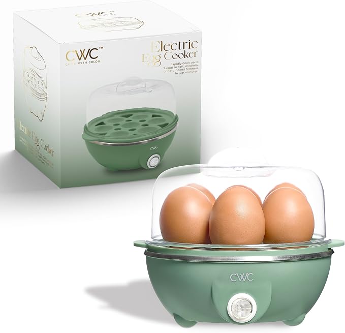 COOK WITH COLOR 350W Electric Double Layer Egg Cooker - Egg Boiler for Hard Boiled, Soft Boiled, and Omelettes, 6.1x6.1x5.5, Dark Sage