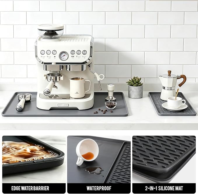 Caketime 2 In 1 Silicone Coffee Bar Mat Accessories Detachable Dish Drying Rug Rack Stone for Kitchen Counter Home Household Apartment Office Essentials Barista Espresso Machine Drainer Must Have