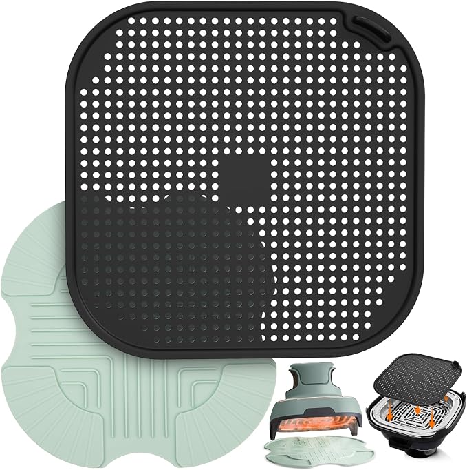 2 PCS Silicone Trivet & Splatter Shield for Ninja Crispi (Green&Black) | Heat Resistant & Non-Slip Silicone,Blocks Oil Splashes,Guards Countertops,Reusable,Easy To Clean,Dishwasher Safe