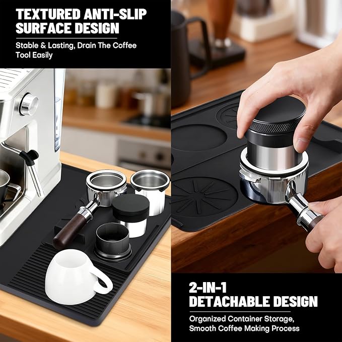 Silicone Coffee Mat Compatible with Ninja Luxe Espresso Coffee Machine ES601/ES701 & Most Home Espresso Machines - 23"x15" Anti-Slip Heat-Resistant - Maker Bar | Tamping Mat (2-in-1)