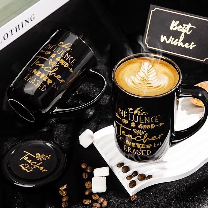 Teacher Gifts, Teacher Appreciation Gift Set 18oz Coffee Mug | Metal Glaze Ceramic Mug, Lid, Spoon, Card, Gift Box, Ideal for Back to School, Retirement and Thank You Teacher Gifts for Men