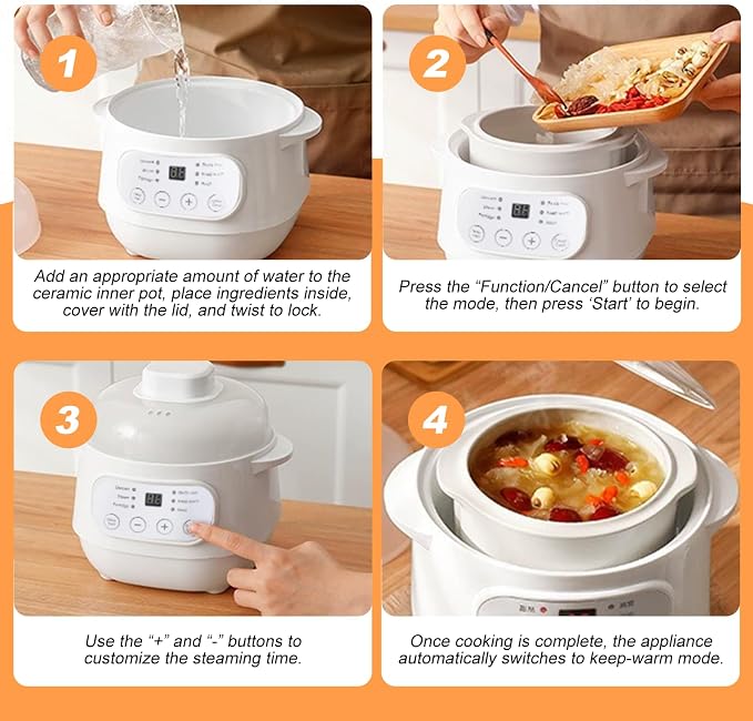 1L Electric Stew Pot Slow Cookers Electric Stew Cooker Ceramic Liner with Lid Ceramic Casserole Cooking Pot for Stove Porridge Rice Soup