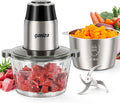 Ganiza Food Processors with 2 Bowls, 450W Meat Grinder Vegetable Chopper | 2-Speed Electric Food Chopper with 8 Cup Glass & 8 Cup Stainless Steel Bowls -Includes 2 Sets of Blades for Fruits/Meat/Nuts
