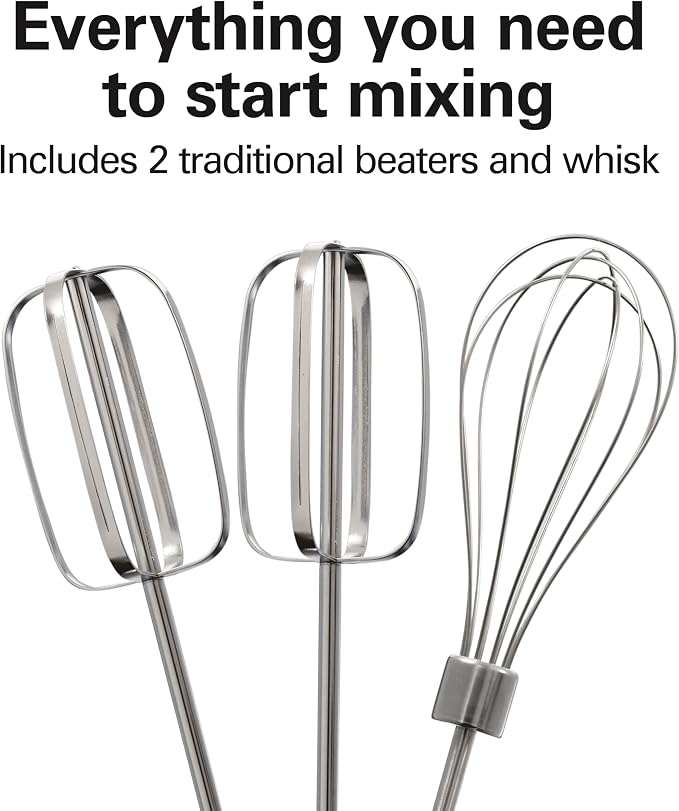 Hamilton Beach 6-Speed Electric Hand Mixer With QuickBurst and Bowl Rest | Powerful 250 Watt Motor | Traditional Beaters | Snap-On Storage Case | White | 62682G