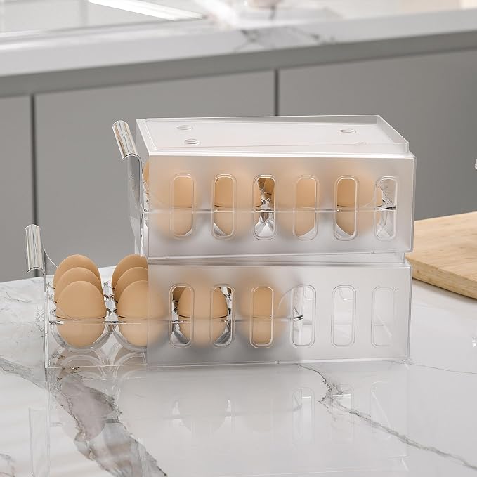 Egg Holder for Refrigerator Drawer Type Egg Container for Refrigerator BPA Free Fridge Organizer-12 Egg Storage,Stackable