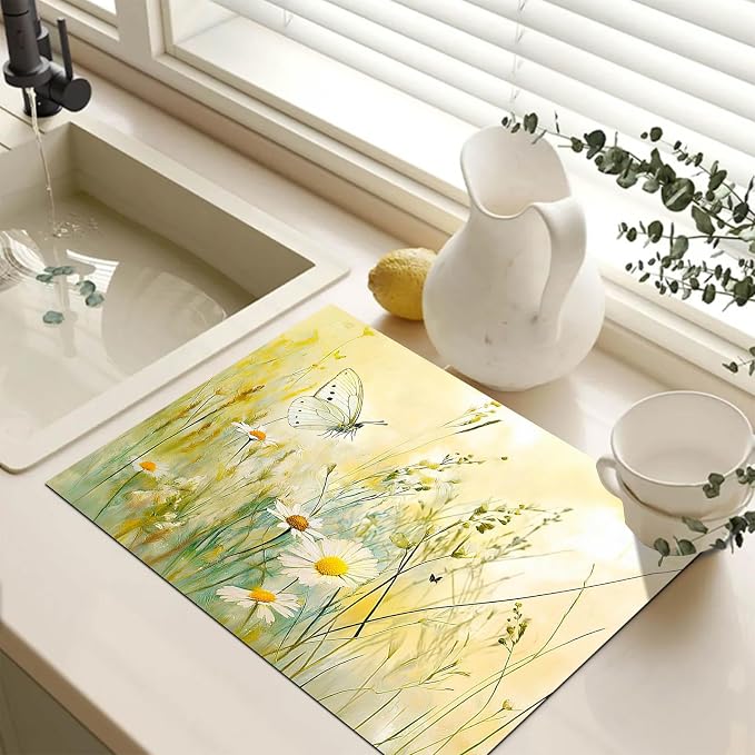 HOMETITUTE Butterfly Meadow Stove Top Cover 28x20 Daisy Heat Resistant Mat