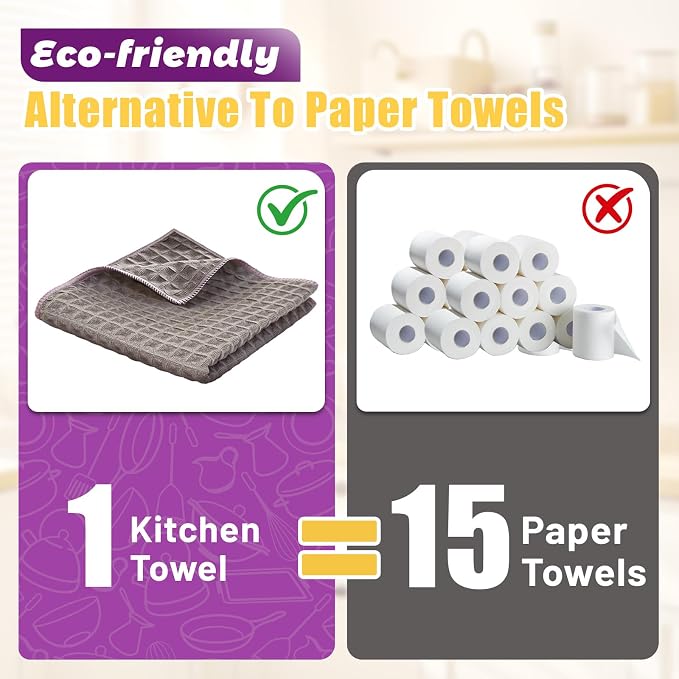 Kitchen Towels 6-Pack Cotton Waffle Weave Dish Cloths 12 x 12 Cleaning Rags