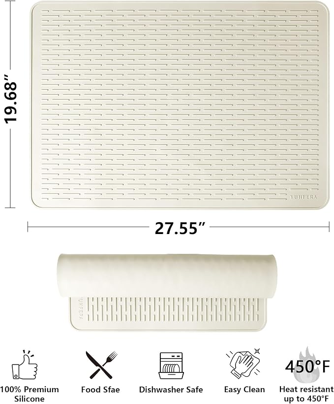 YUHFERA Stove Top Cover for Electric Stove - Silicone Stove Mat for Glass Top, Glass Cooktop Protector, XL Dish Drying Mats for Kitchen,Oven Covers for Electric Stove (Beige,28 x 20)