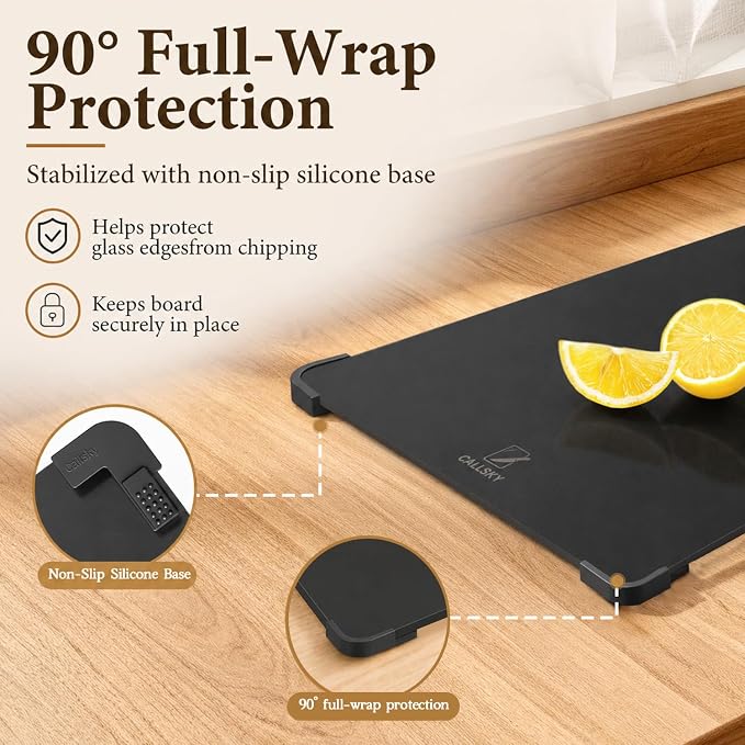 16x12 Black Tempered Glass cutting boards for kitchen dishwasher safe | Non-Slip Corner Guards,Shatter-Resistant,Scratch-Resistant,Food-Safe & Non-Toxic,large cutting board