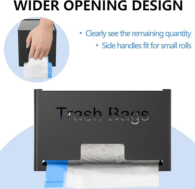 STWWO Large Trash Bag Holder Dispenser | Metal Garbage Bag Dispenser Roll Holder, Kitchen Trash Storage Organizer for Under Sink, Wall Mounted or Freestanding, Black