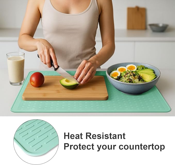 Stove Top Cover for Electric Stove - Food Grade Ceramic Stove top Cover, Silicone XXL Dish Drying Mat, Glass Cooktop Covers, Flat RV Range top Mats (Green Thickened,28x20)