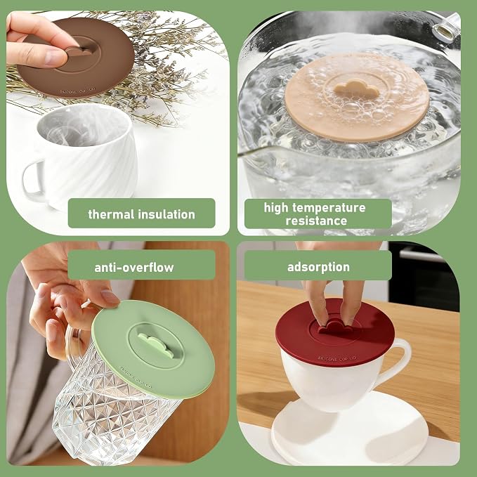 4 Pack Silicone Cup Covers,Multicolored Silicone Lids,Silicone mug cover | Mug Covers for Mugs, Cups, Tea Pots,Cup Lids for Coffee & Tea