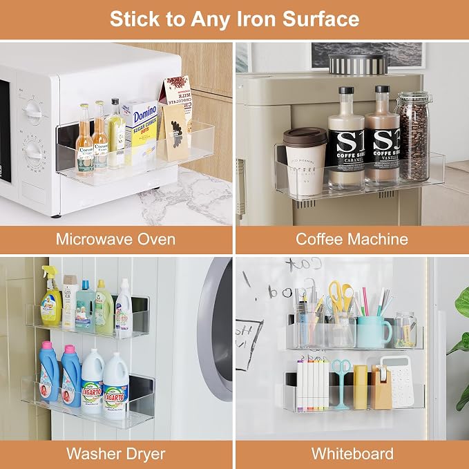 Mystozer Magnetic Spice Rack for Refrigerator, Kitchen Organizer and Storage Shelf, Clear(2 Pack)