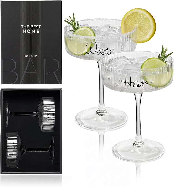 AW BRIDAL 8.5oz Ribbed Coupe Glasses Set of 2, Martini Champagne Glass | Housewarming Gifts for New Home, Wedding Gifts for Couples 2026, Martini Cocktail Glass, Couple Gift for Bridal Shower