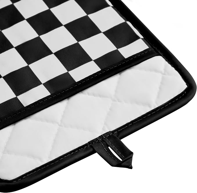 Ohocut Checkered Pot Holder, Black and White Checkerboard Potholders for Kitchen, Silicone Pot Holders with Pocket for Kitchen Clearance 2 Pack Set, Hot Pads and Oven Mitts for Cooking Baking