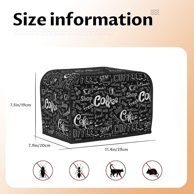 Toaster Cover 2 Slice with Coffee Pattern Dustproof Bread Maker Cover Fingerprint Bakeware Protection Wide Slot Toaster Bag Reusable Kitchen Small Appliance Cover