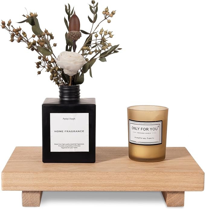 Wood Bathroom Tray Farmhouse Decor Kitchen Soap Holder, 9"x6" Burlywood | Waterproof, Lightweight, Easy Clean, Small Wooden Riser Pedestal Stand Accessories for Office Desk, Vanity, Counter, Sink