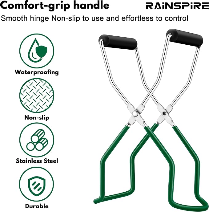 Canning Jar Lifter, Canning Tongs Jar Lifter, Canning Tools, Canning Supplies for Home Kitchen, Stainless Steel, Green