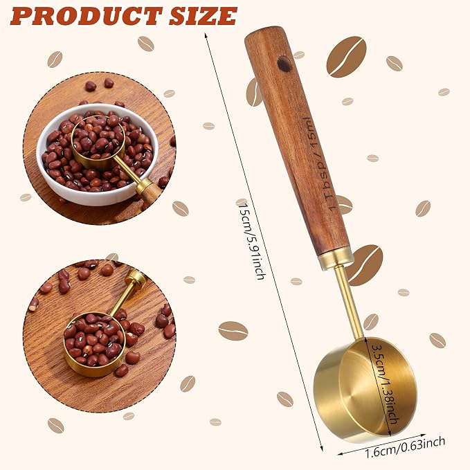 Tyqour Stainless Steel & Wood 1 Teaspoon Scoop Coffee Measuring Scoop 1Tablespoon Measuring Spoon Perfect for Coffee, Tea, and More
