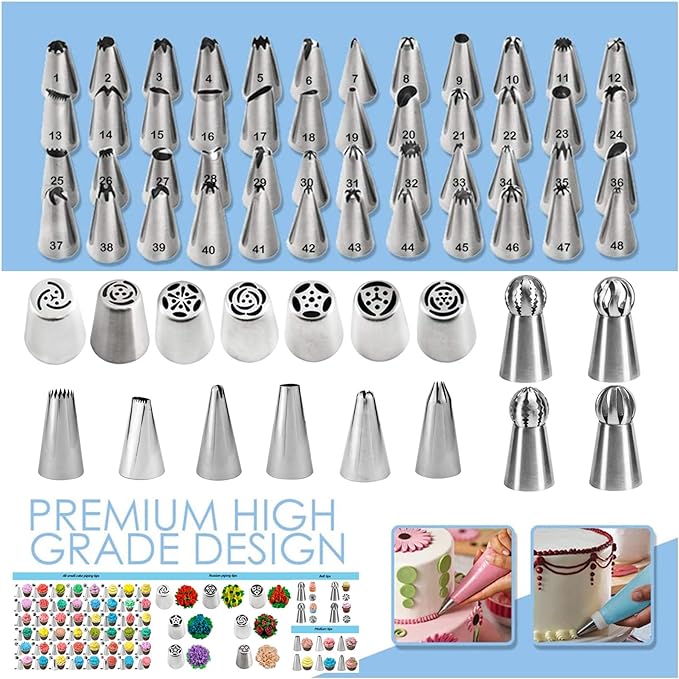 Makmeng Cake Decorating Tools Supplies Kit - 368Pcs Baking Supplies with Storage Case for Beginners - Icing Piping Bags and Tips Set For Cookies, Cupcake & Cake Frosting Fondant Decorating