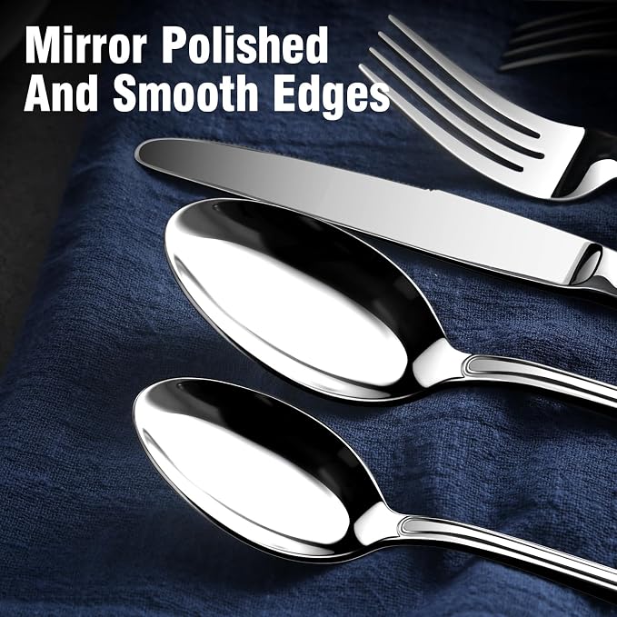 Silverware Set for 6, 30 Piece Boston Style Stainless Steel Flatware Set | Mirror Polished Utensils Spoons and Forks Set for Kitchen，Dishwasher Safe