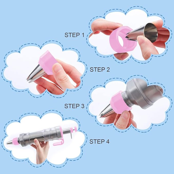Dessert Decorating Syringe Set, Frosting Piping Kit, Pink | Icing Piping Kit, Stainless Steel, 30 Piping Icing Nozzles, Cupcake Decorating Kit