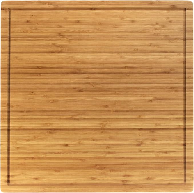 BambooMN Bamboo Burner Cover Cutting Board, 3-Ply, Large, Square - Grooved/Flat (20"x20"x0.75") - 1 Piece