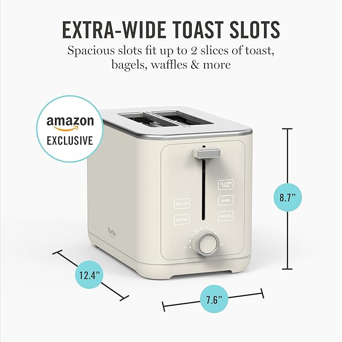 Martha Stewart 2-Slice Toaster, 3 Presets & 10 Shade Settings, Linen Cream | Gluten-Free, Bagels, Extra-Wide Self Centering Slots, Waffles & Artisan Bread, Shade Memory, Cord Wrap & Removable Crumb Tray