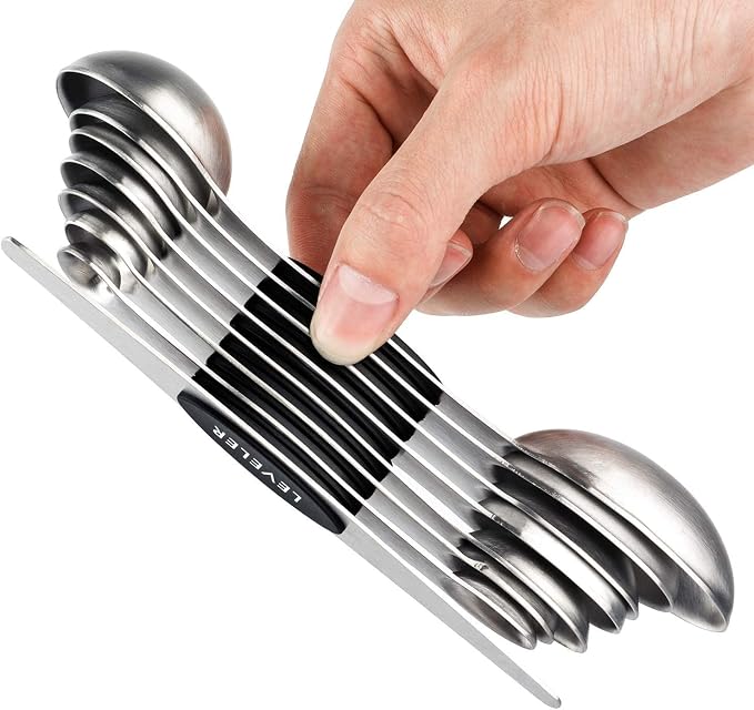 Magnetic Measuring Spoons Set Stainless Steel Stackable Measuring Spoons | Dual Sided Nesting Teaspoons Tablespoons Set of 8 for Measuring Dry and Liquid Ingredients
