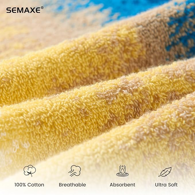 4-Pack Cotton Hand Towels for Bathroom with Hanging Loops, Coastal Ombre | Sink-side towels for drying hands and face, ideal for bathrooms, guest baths, powder rooms, OEKO-TEX certified, easy care