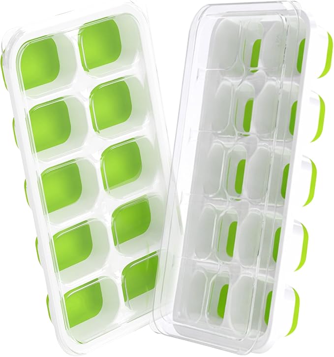 DOQAUS Ice Cube Tray with Lids, 2 Pack Silicone Ice Trays for Freezer | Stackable BPA & LFGB Safe, Easy Release for Kitchen, RV, Cocktail, Coffee, Soup & Food