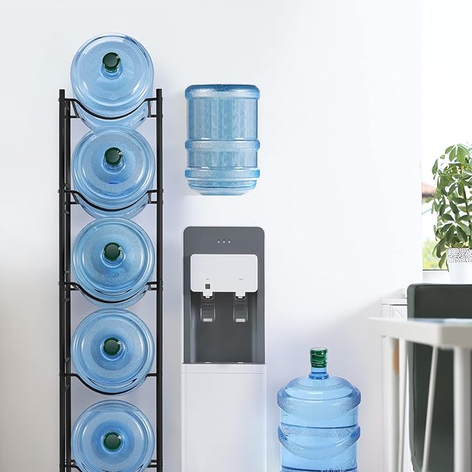 smusei 5 Gallon Water Bottle Holder - 5 Tier Detachable Cooler Jug Holder Storage Rack - Heavy Duty Gallon Jug Organizer for Home, Kitchen, Office, Breakroom - Black