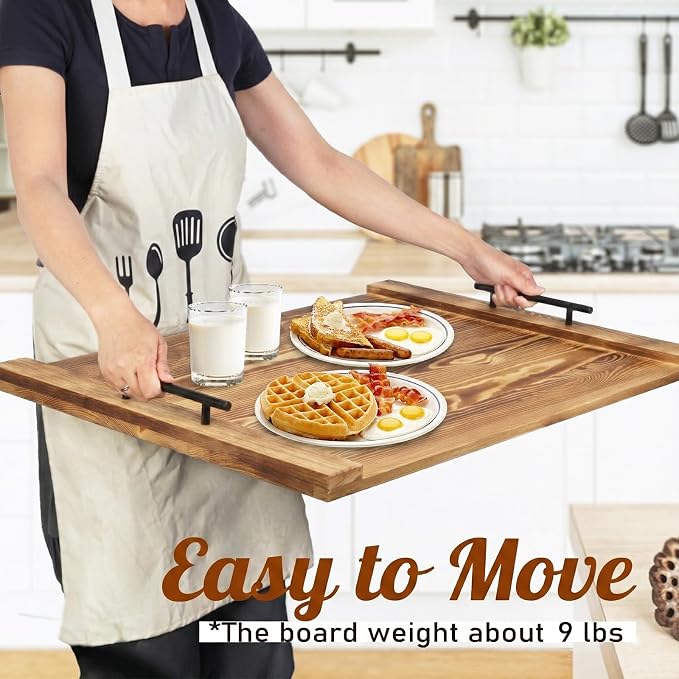 30"x22" Noodle Board Stove Cover for Electric & Gas Stoves, Cabonized Pine Wood Ranges Stovetop Cover for Extra Counter Space, Also Sink Cover & Serving Tray