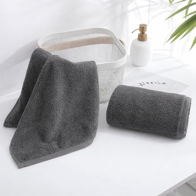 4-Pack Gray Cotton Hand Towels for Bathroom with Hanging Loops | Sink-side towels for drying hands and face, ideal for bathrooms, guest baths, powder rooms, OEKO-TEX certified, easy care