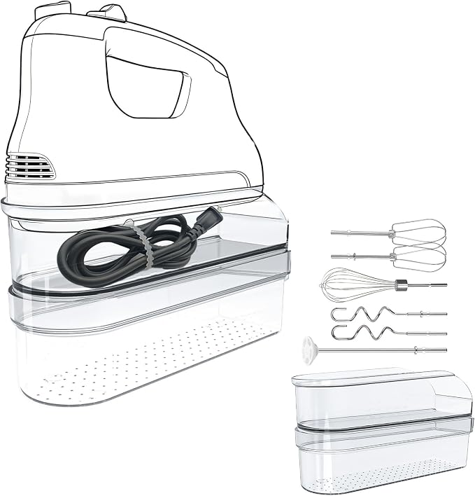 Hand Mixer Storage Case Compatible with KitchenAid KHM5/KHM6/KHM7/KHM9 Series Ultra Power Hand Mixers, Double-Layer Transparent PC Storage Box (Storage Case+Accessories)