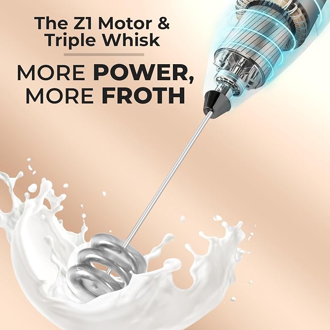 Zulay Kitchen Powerful Milk Frother Wand With Duracell Batteries - Ultra Fast Handheld Drink Mixer - Electric Whisk Foam Maker for Coffee, Lattes, Cappuccino & Matcha - Triple Whisk - Black