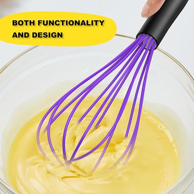 NileHome Silicone Whisk 10", Kitchen Whisk Kitchen Wisk Wire Whisks for Cooking, Whisking, Blending, Beating, Stirring-Purple