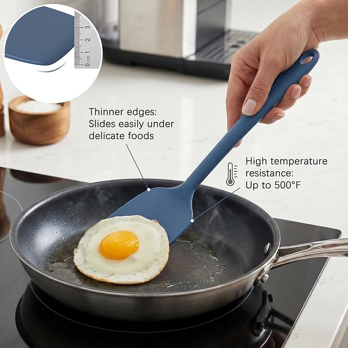 Coukre Silicone Spatula Set of 7, BPA Free Food Grade Silicone Cooking Utensils, Heat Resistant Kitchen Tools for Nonstick Cookware, Dishwasher Safe Spatulas for Cooking and Baking（7,PureDarkBlue）